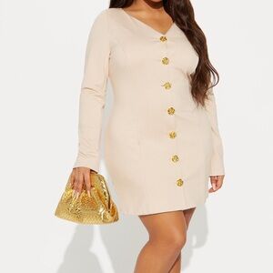 Fashion Nova Cream Mini Dress with Gold Accents